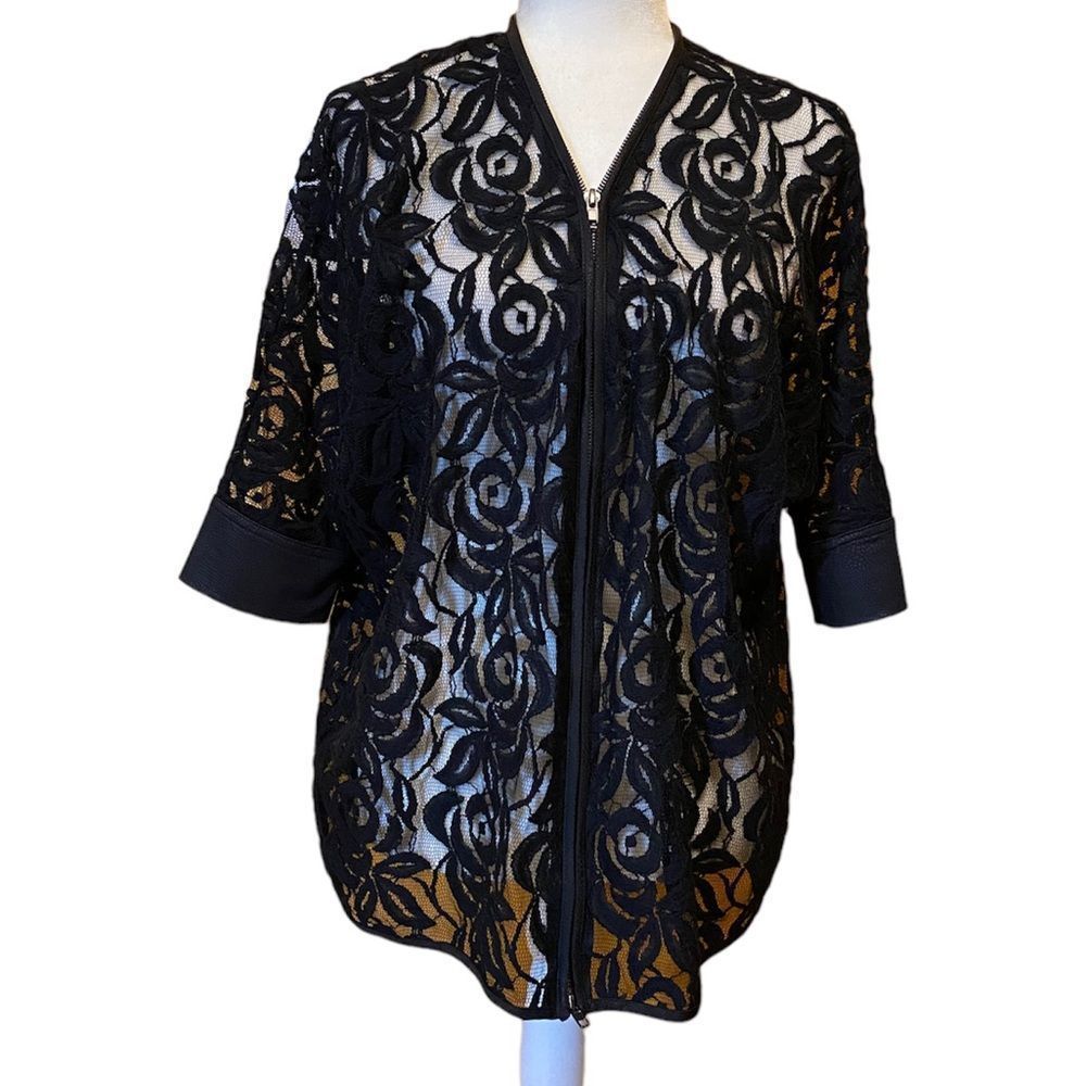 Alberto Makali Black Lace Jackets M Medium Full Zipper 3/4 Sleeves
